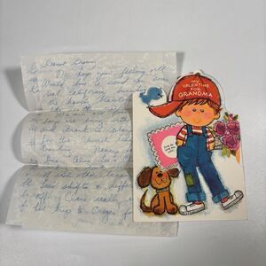 Vintage Hallmark Valentine Card for Grandma Die Cut Spinner w Handwritten Letter